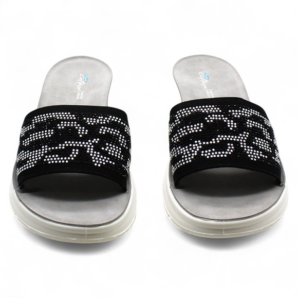 NWT NIB Aqua Collage Stylish Black w rhinestones Slide Sandals Womens Sz 6 - Picture 10 of 14